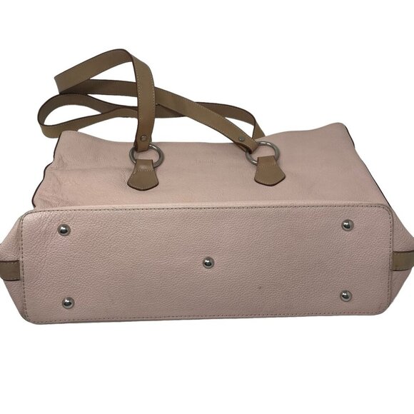 I. Santi Pink Tote Bag Genuine Leather Large Tan Handles Made in Italy - Picture 8 of 10